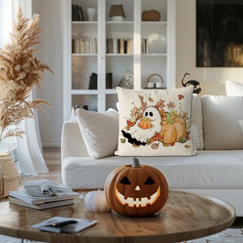 Halloween Pillow Cover 20x20 Inch Ghost Floral Fall Farmhouse Throw Pillowcase