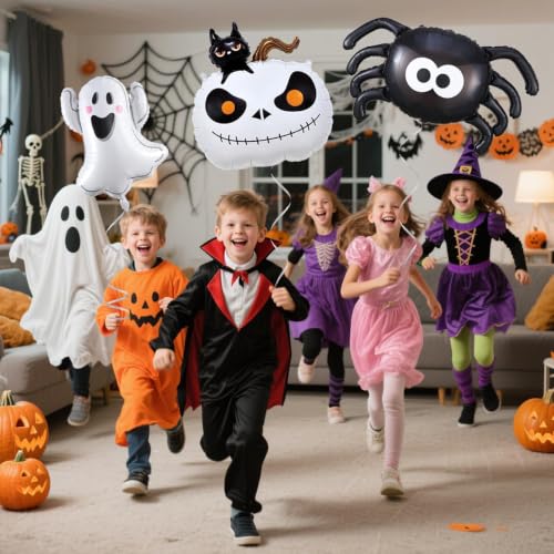 Halloween Foil Balloon Set - Ghost Spider Boo and Pumpkin Decorations, 9 Pieces