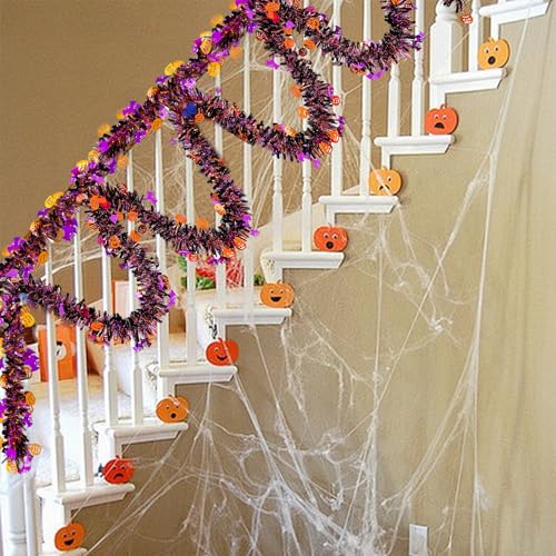 Halloween Tinsel Garland 33FT Pumpkin Bat Metallic Decor for Party & Home