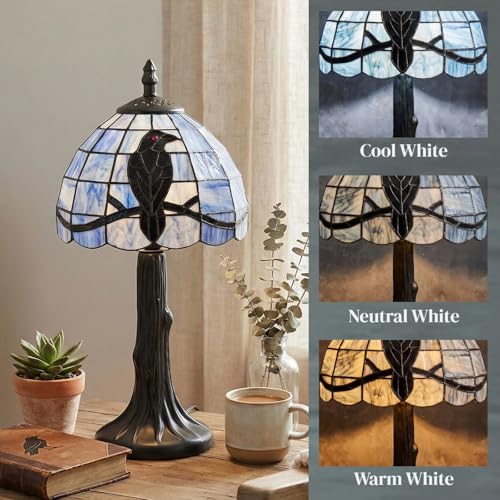 Vintage Stained Glass Raven Lamp - Handcrafted Gothic Table Light with 6Wx12.5H Variation