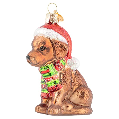 Holiday Chocolate Labrador Pup Glass Blown Ornament - Handcrafted Christmas Tree Decoration