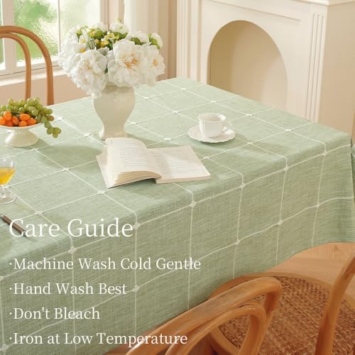 Green Plaid Rectangular Tablecloth 60x84 Inch Heavy Duty Linen Cotton Polyester