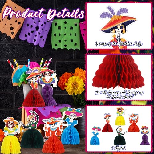 24 Pcs Day of the Dead Decorations Centerpieces - Colorful Sugar Skull Party Supplies