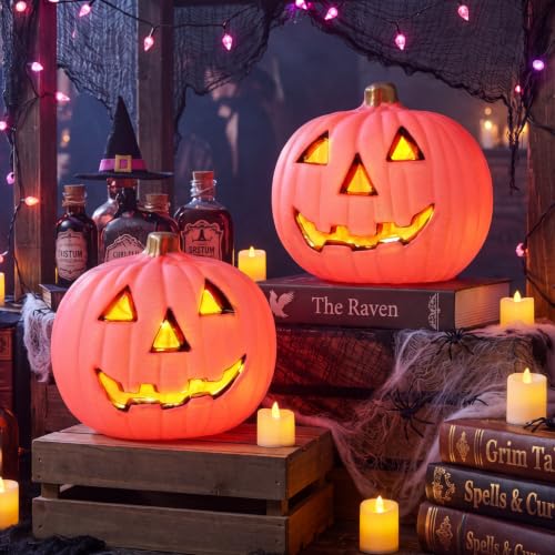 Pink Light Up Halloween Jack O Lantern Decor Set of 2 - Indoor & Outdoor