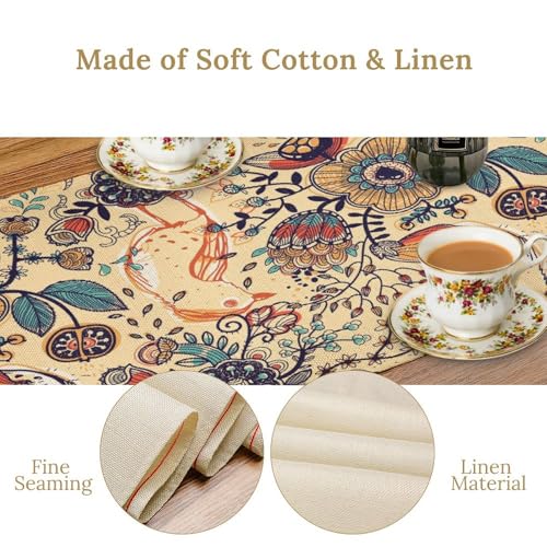 W13x36 Inch Boho Paisley Table Runner - Beige Floral Fabric for Home & Party