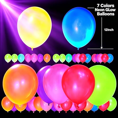 120 PCS 12-Inch Neon Glow Balloons UV Blacklight Reactive Latex Decor