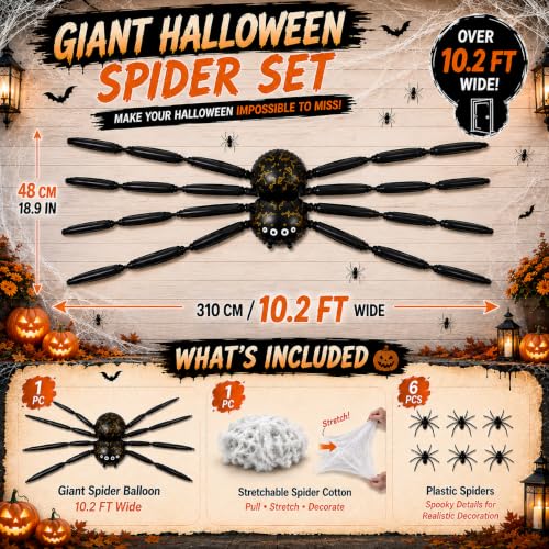 Halloween Spider Balloon Decoration Set with Web and Mini Spiders