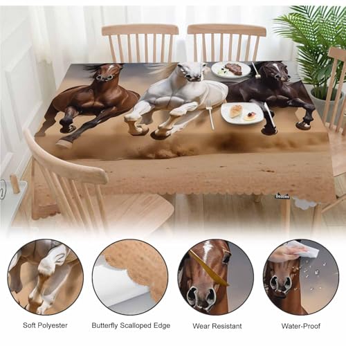 70x52 Inch Horse Herd Run Tablecloth - Animal Farm Decor, Washable Outdoor & Indoor
