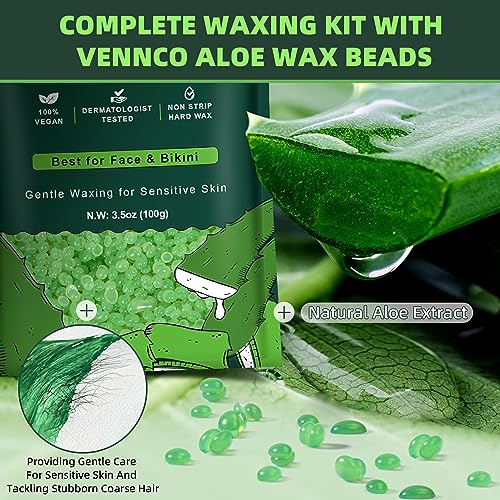 Vennco All-in-One Waxing Kit with Digital Warmer & Aloe Beads - Men & Women, Write Variation