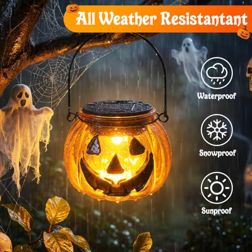 Halloween Pumpkin Solar Lantern 2 Pack - Glass Hanging Outdoor Light