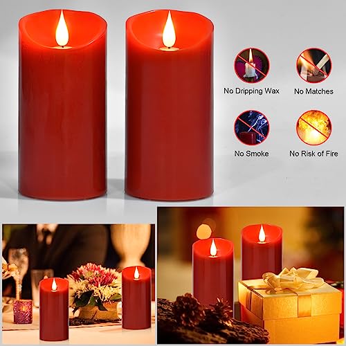 Nancia 2-Pack Red Flameless Battery-Operated Flickering LED Candles - Remote Control