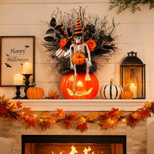 Lighted Halloween Skeleton Pumpkin Tabletop Decor - Spooky Centerpiece