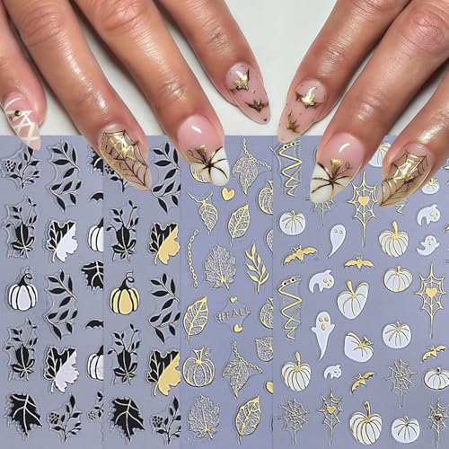 Halloween Nail Stickers Set - Style07 3D Self-Adhesive Pumpkin Ghost Maple Leaf for DIY Nails