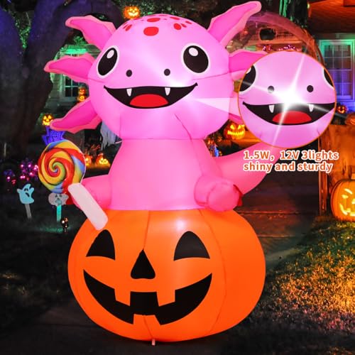 5 Ft Halloween Inflatable Axolotl Pumpkin Yard Decor with LED Lights Outdoor