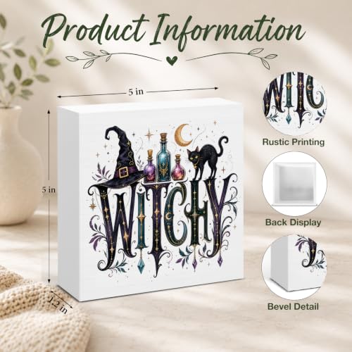 Gothic Wood Box Sign - Black Cat Witch Decor for Home & Office