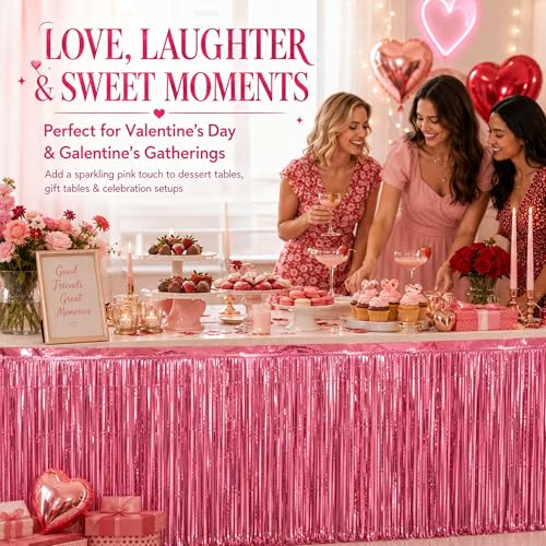 Pink Foil Fringe Table Skirt - 2 Pack, 29x108 Inch Party Decor