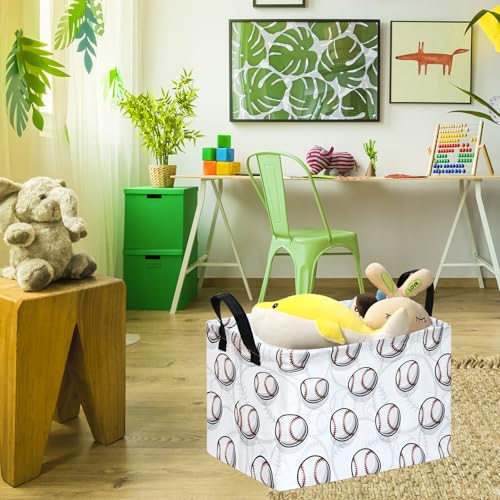 Kids Storage Basket - Baseball Waterproof Foldable Toy Organizer with Handles