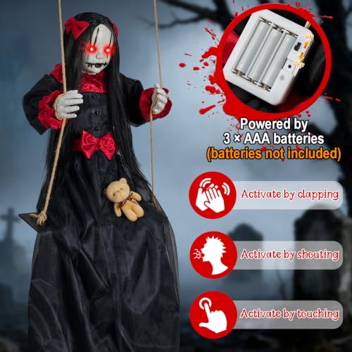 Halloween Hanging Girl Doll Decor - 4.6Ft Spooky Outdoor Swinging Ghost