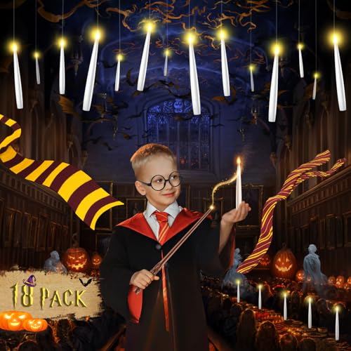 White Floating Candles with Wand - Christmas Flameless LED Hanging Candle Set