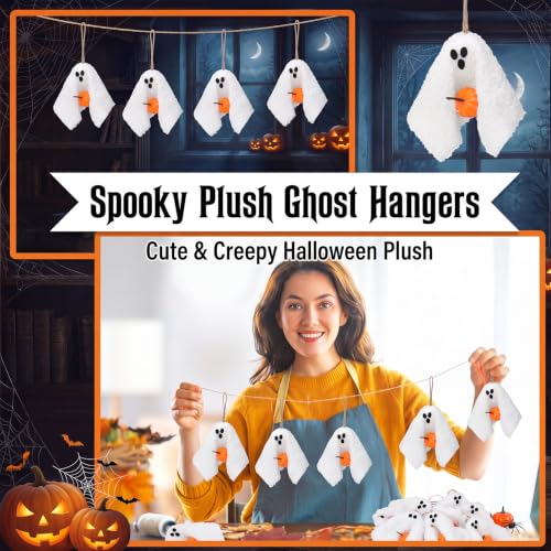 Halloween Ghost Ornaments Set - 12 Soft Sherpa Hanging Decorations for Trees & Home