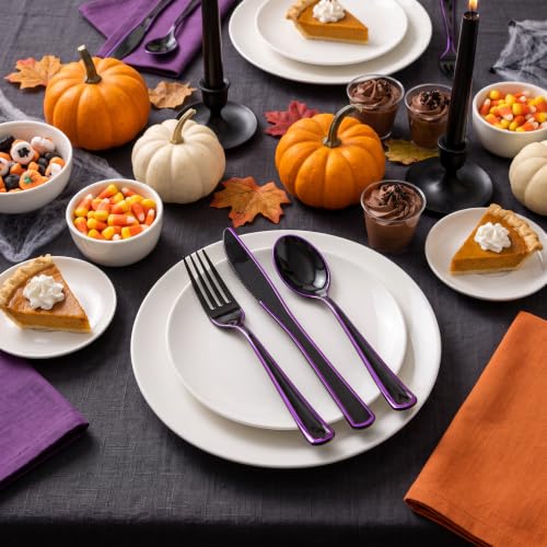 Halloween Plastic Silverware Set - Black & Purple Flatware for Parties, 180PCS