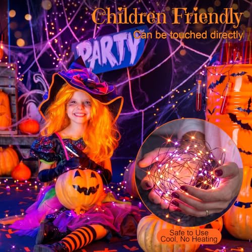Halloween Fairy Lights with Timer - Battery-operated Mini LED String Lights, Orange & Purple, 6.65Ft, 1 Pack