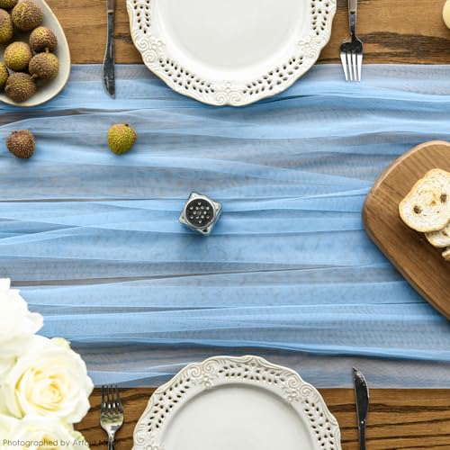 Dusty Blue Gauze Table Runner 59x120 Inch 10 Pack - Seasonal & Wedding Decor