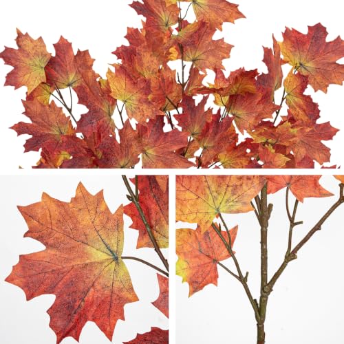 Artificial Maple Branches - Fall Faux Plant Stems with Realistic Leaves, Red, 38 Inch for Indoor Outdoor Decorations