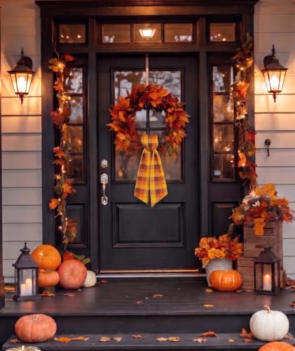 Fall Wreath Sash - Burnt Orange Plaid Ribbon for Front Door & Seasonal Decor