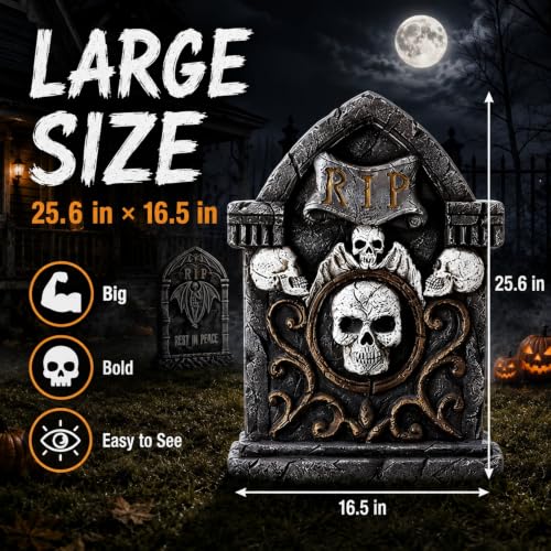 Outdoor Halloween Tombstone Decorations Set - 10 Large Graveyard Headstones for Yard and Lawn Display