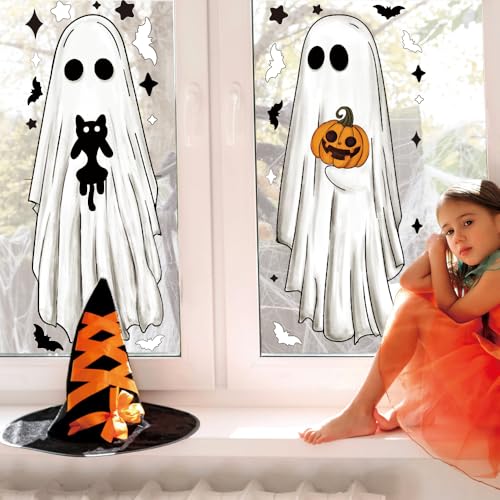 Halloween Ghost Window Clings - Large Ghost Stickers for Windows, Mirrors & Decor - 3 Sheets, Indoor & Outdoor Use
