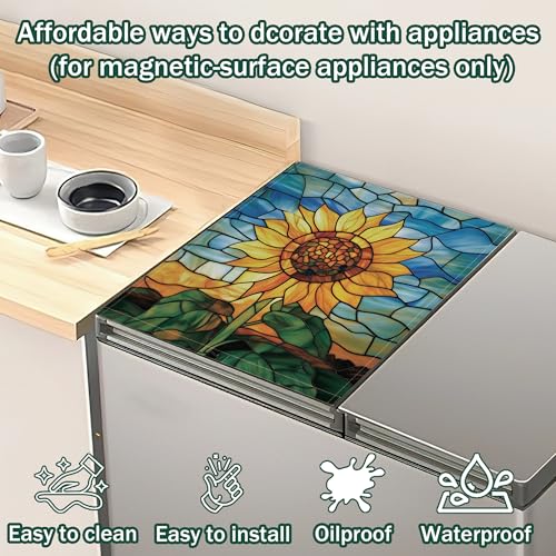 Sunflower Dishwasher Magnet Cover - Decorative Refrigerator Front Panel 23x26 Inch