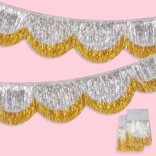 Gold Silver Foil Fringe Banner Set - 6.5 Ft Layered Tassel Garland for Party Decorations - Variation of THIS listing