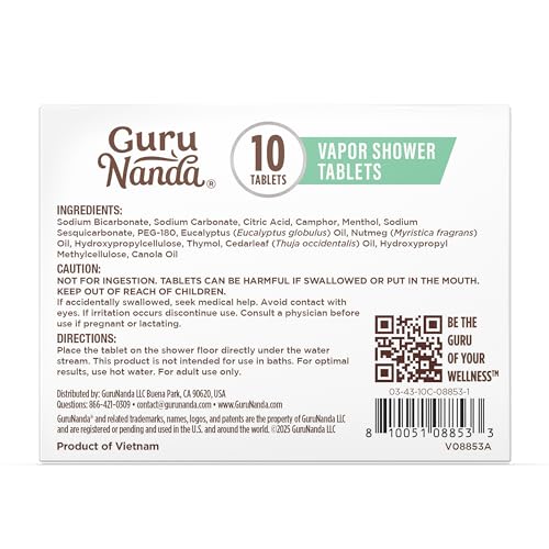 GuruNanda Eucalyptus Vapor Shower Tablets, Clean-Dissolving Aromatherapy Shower Steamers with Eucalyptus & Menthol, Promotes Relaxation, Ideal for Gifting, 10 Count
