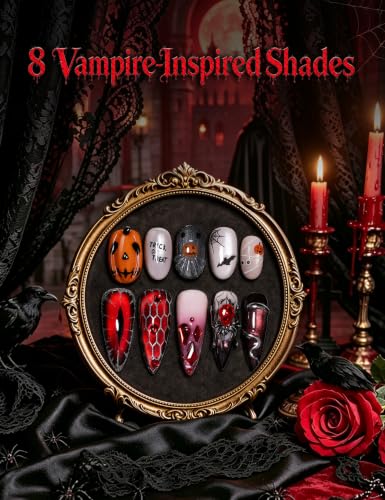 Dark Red Vampiric Feast Gel Nail Polish Kit with UV Light - Halloween Set