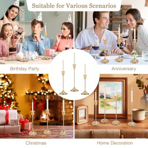 12 Pack Metal Tall Candle Holders - Vintage Gold Candlestick Set with 3 Sizes