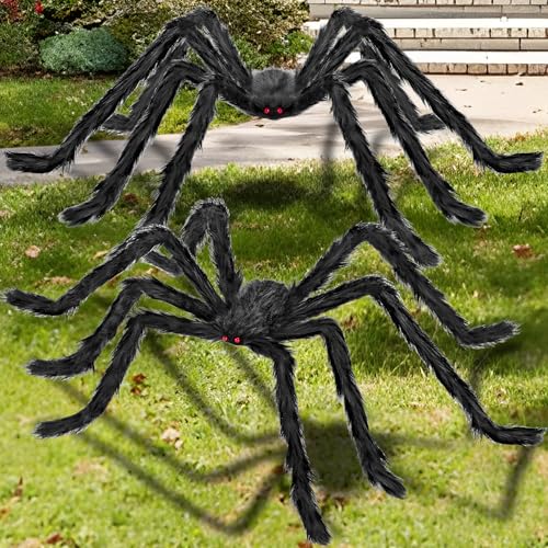 2PCS 78-Inch Black Giant Spider Halloween Decorations - Scary Outdoor & Indoor Props