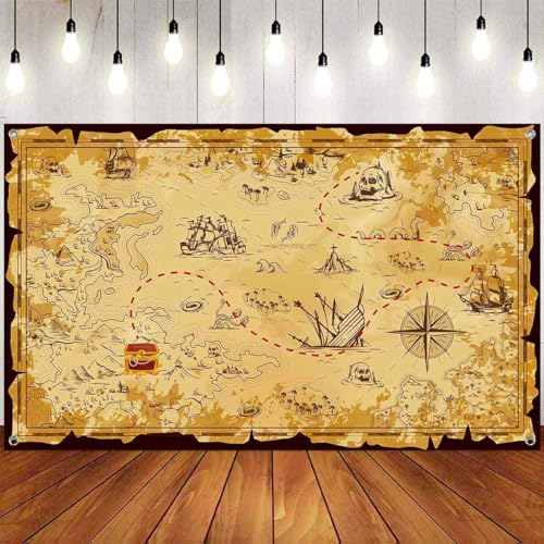 Pirate Backdrop Decorations - Treasure Map Photo Booth Background for Parties