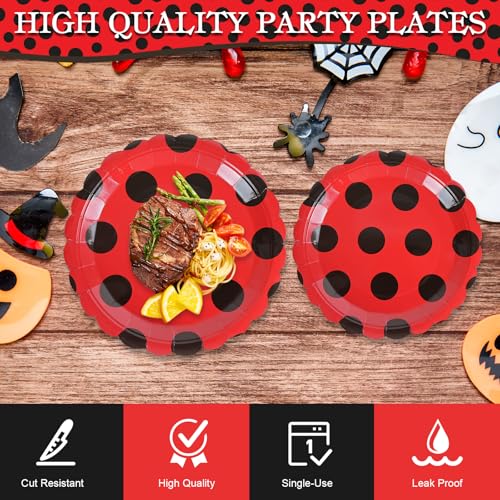 Ladybug Theme Disposable Paper Plates Set - 50 Pack, 7 & 9 Inch for Parties