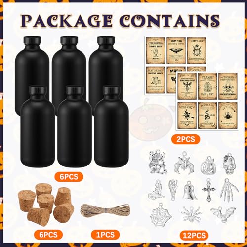 Halloween Potion Bottles Set with Cork - Black, 8.5 oz - Ghostly Decor