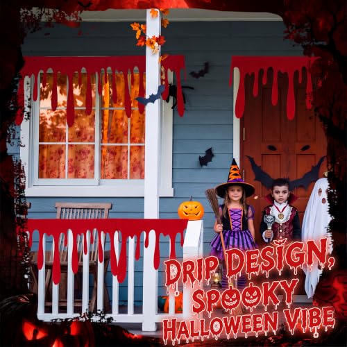 Halloween Felt Banner Decoration Set - 12 Red Felt Garlands for Party & Mantle Decor