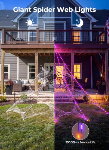 Halloween Spider Web Lights with 255 LEDs - Orange & Purple Outdoor Decoration