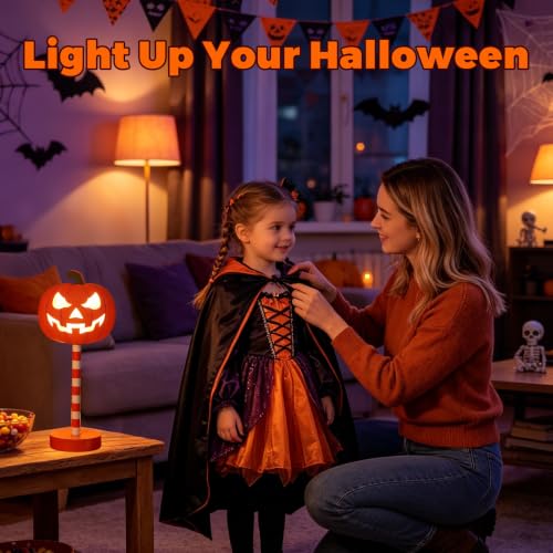 AVEKI Wooden Halloween Pumpkin Night Light - Battery Powered Indoor Decor - Orange Pumpkin