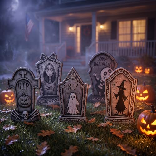 Halloween Tombstone Set - 16.5-Inch Spooky Yard Decor, 6-Pack