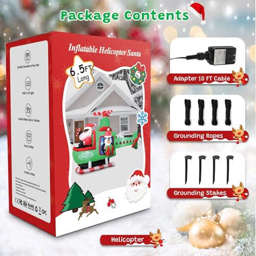 6.5 FT Inflatable Santa Claus on Helicopter Christmas Yard Decor with LED Lights