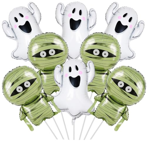 Halloween Ghost Mummy Foil Balloon Set - 8 Pack for Party Decorations
