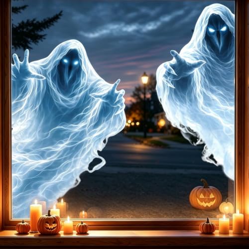 Large Halloween Ghost Window Clings - 2 Sheets, Extra Large Spooky Decals