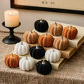 Mini Fall Pumpkin Decor Set of 12 - Velvet Pumpkins in Orange, Black, Khaki & White with Silver Stems