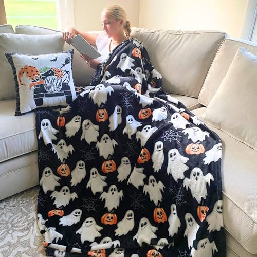 Halloween Cute Fleece Throw Blanket Ghost Pumpkin - 50x70 Inches
