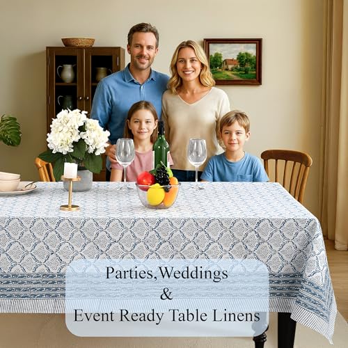 Indigo Regal Cotton Square Tablecloth 60x60 Inches - Indian Block Print